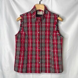 Baxter & Wells red black silver metallic plaid cotton vest